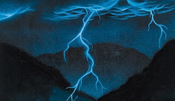 magic the gathering cards red burn spells: a lightning bolt in a stormy sky