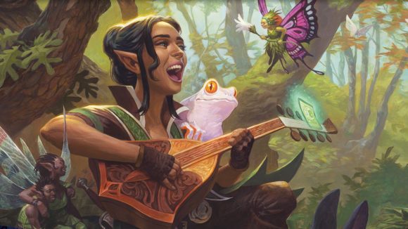 Magic the Gathering DnD feats commander legends a bard character surrounded by magical woodland creatures