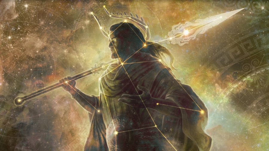 magic the gathering lifelink: Artwork of a man wielding a spear depicted in a constellation.