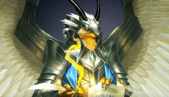 MTG card kingdom union wants official recognition - Wizards of the Coast MTG artwork from Streets of New Capenna showing a bird person in armour