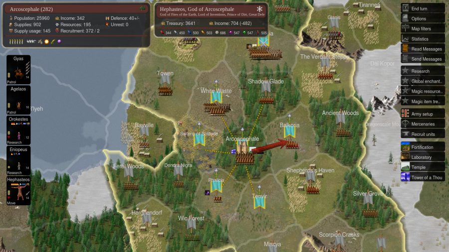 Turn-based games: A screenshot of turn-based strategy game Dominions 5.