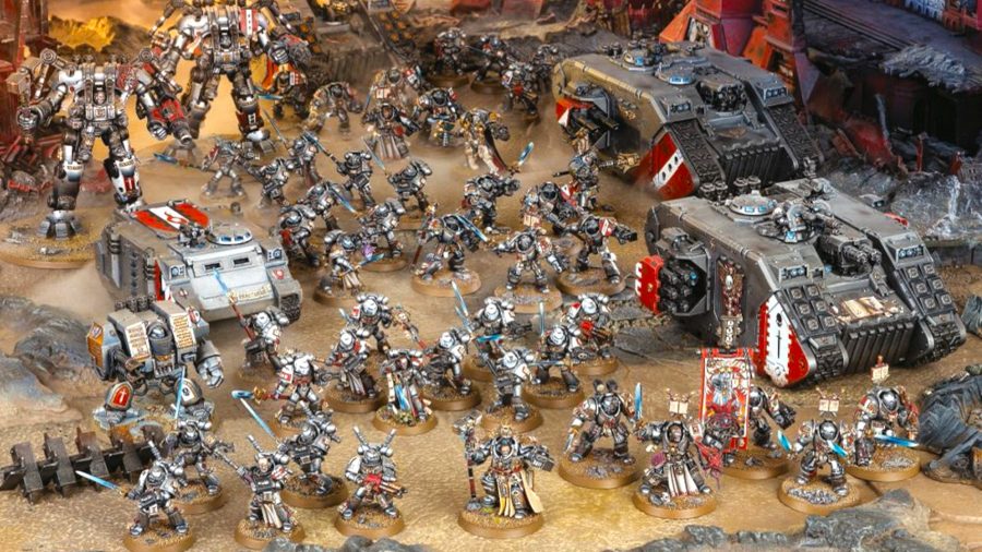 Warhammer 40k Grey Knights guide - Warhammer Community photo showing a large army of Grey Knights models on the tabletop