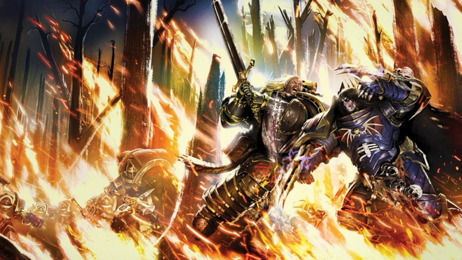 Warhammer 40k Konrad Curze guide - Warhammer Commuity artwork showing Konrad Curze battling Lion El Jonson of the Dark Angels