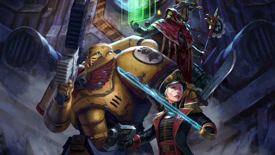 Tabletop RPG dice systems better than DnD 5E - Official Cubicle7 artwork for Warhammer 40k Wrath and Glory RPG showing an Imperial Fist space marine