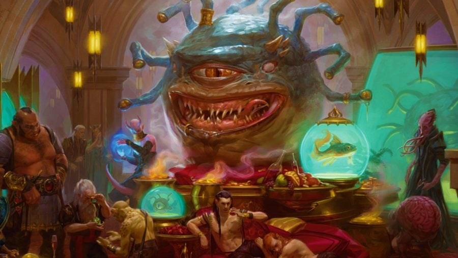 DnD Beholder 5e - art of the Xanathar Guild, a fantasy crime ring of humanoids led by a large Beholder