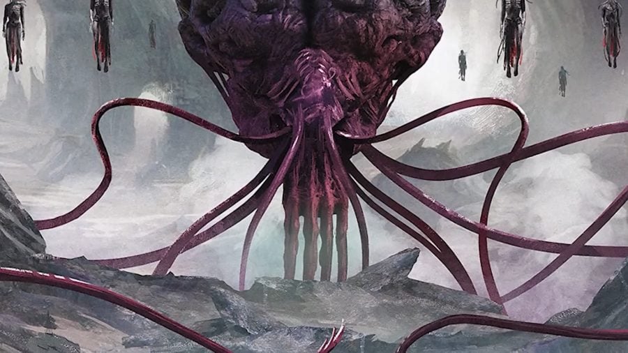 DnD mind flayer 5e - an elder brain surrounded by mind flayers.