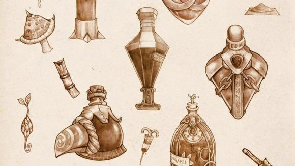 DnD Potions and Herbalists Kickstarter - a selection of hand-drawn potion bottles