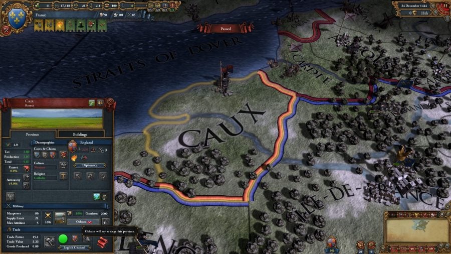 Europa Universalis 4 DLC an EU IV screenshot showing a war taking place.