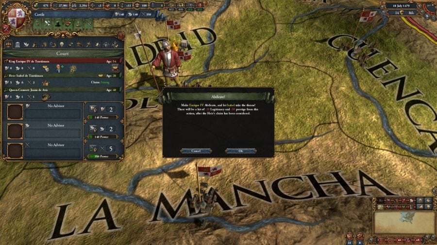 Europa Universalis 4 DLC a screenshot of EU IV showing someone choosing to abdicate.