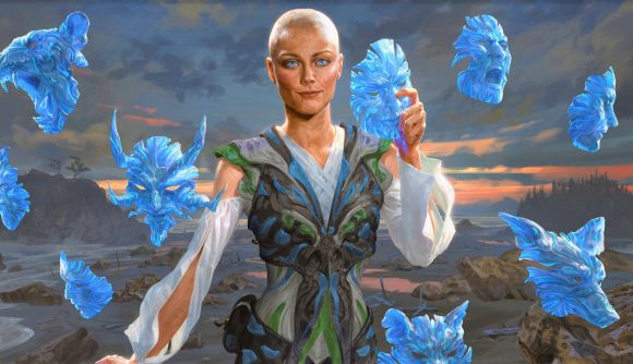 MTG Arena Alchemy Horizons - Magic artwork showing a woman surrounded by floating blue masks.