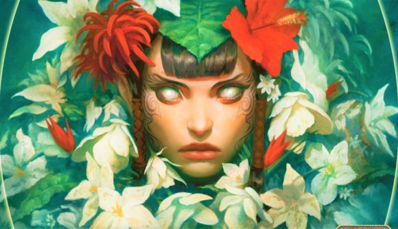 magic the gathering commander mark rosewater: artwork of a face with blind eyes, covered in flowers.