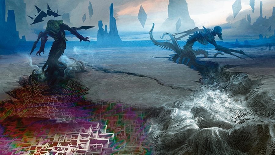 Magic: The Gathering Eldrazi - Eldrazi titans moving, leaving trails of destruction in their wake.