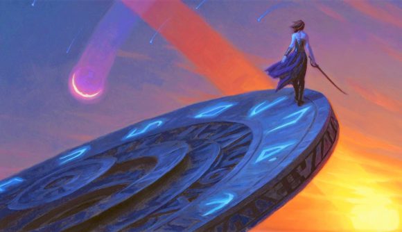 Magic The Gathering Rare Cards Pawn Stars: A figure standing on the edge of an enormous clock face, watching a meteor fall.