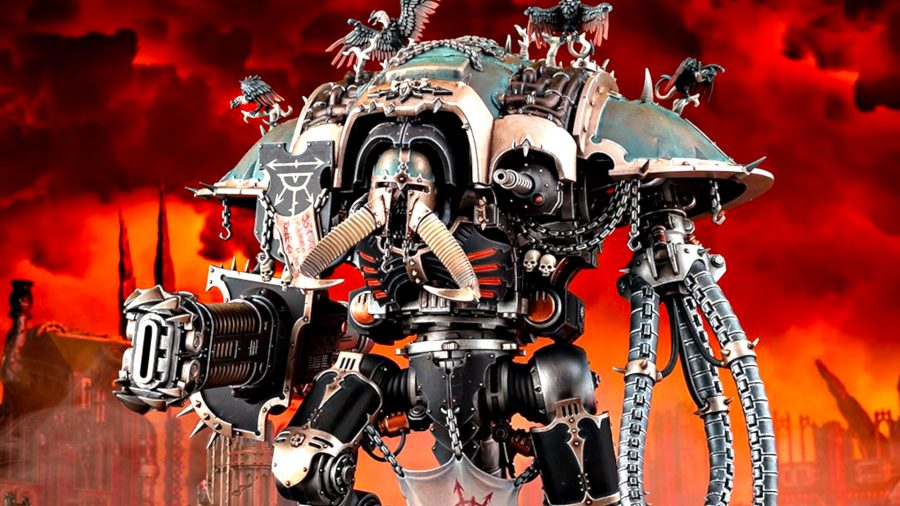 Warhammer 40k Chaos Knights guide - Warhammer Community photo showing a Chaos Knight Abominant model