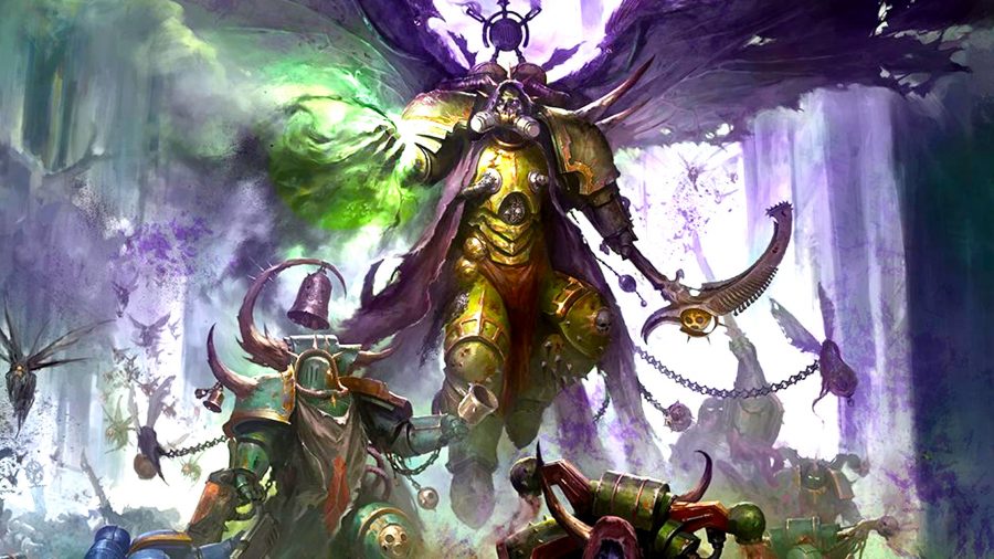 Warhammer 40k Mortarion Primarch guide - Games Workshop artwork showing the Daemon Primarch Mortarion in the 41st Millennium during the Plague Wars