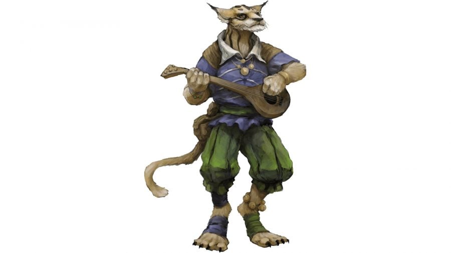 DnD Tabaxi 5e bard playing a lute