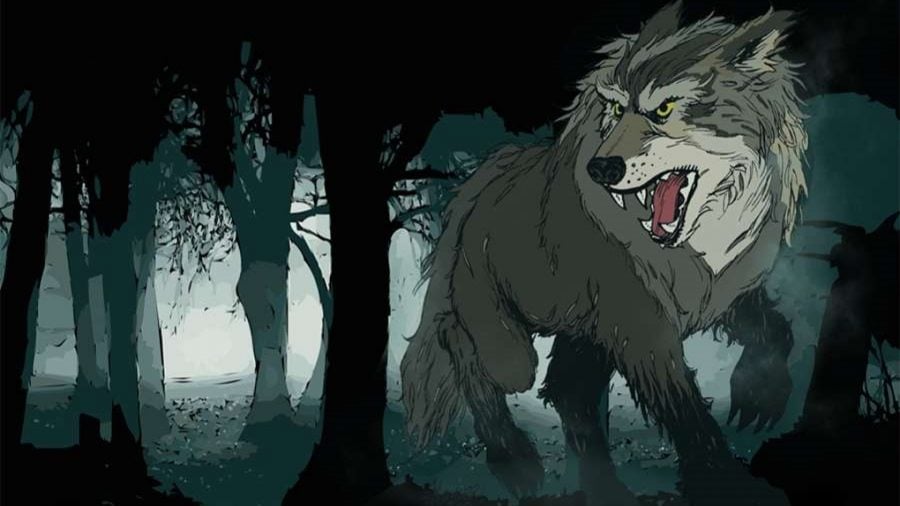 DnD werewolf 5e - a gigantic wolf prowling through the woods.