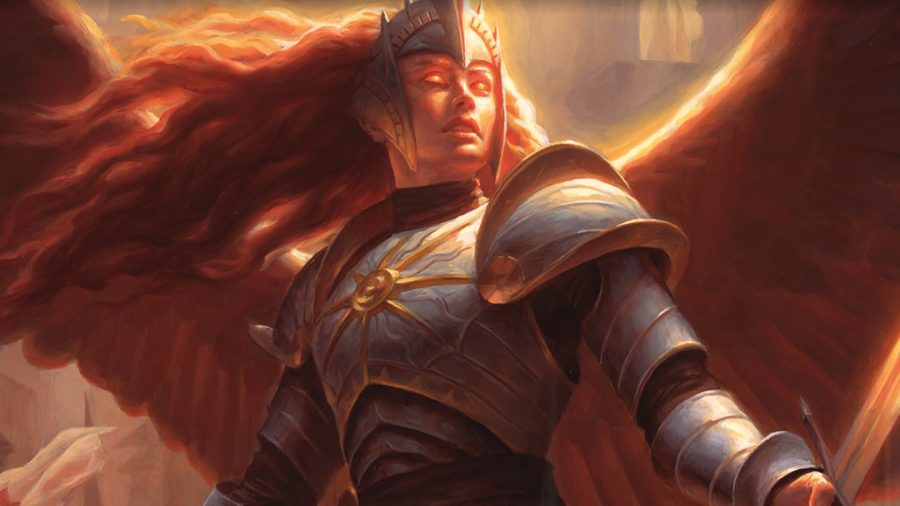 Magic the Gathering Ravnica: A red-haired angel wearing armour.