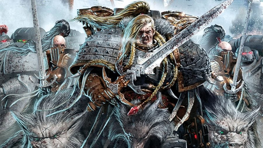 Warhammer 40k Leman Russ primarch guide - Games Workshop artwork showing Primarch Leman Russ flanked by Sisters of Silence