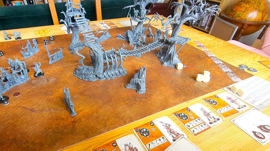 Warhammer Age of Sigmar Warcry: Heart of Ghur review - author photo showing Warcry Heart of Ghur set up to play on a board