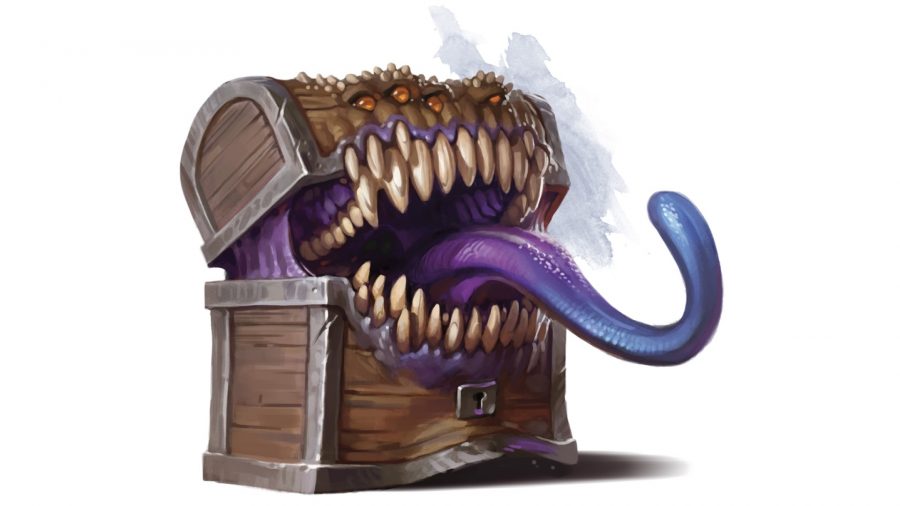 DnD mimic 5e - a treasure chest mimic with horrible purple tongue.