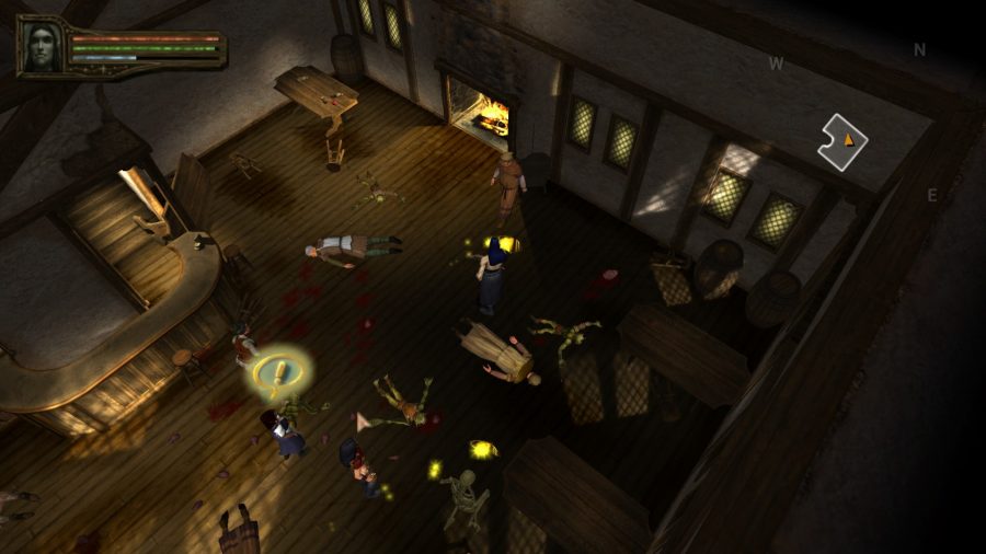 Baldur's Gate Dark Alliance 2 - the inside of a tavern after a battle.