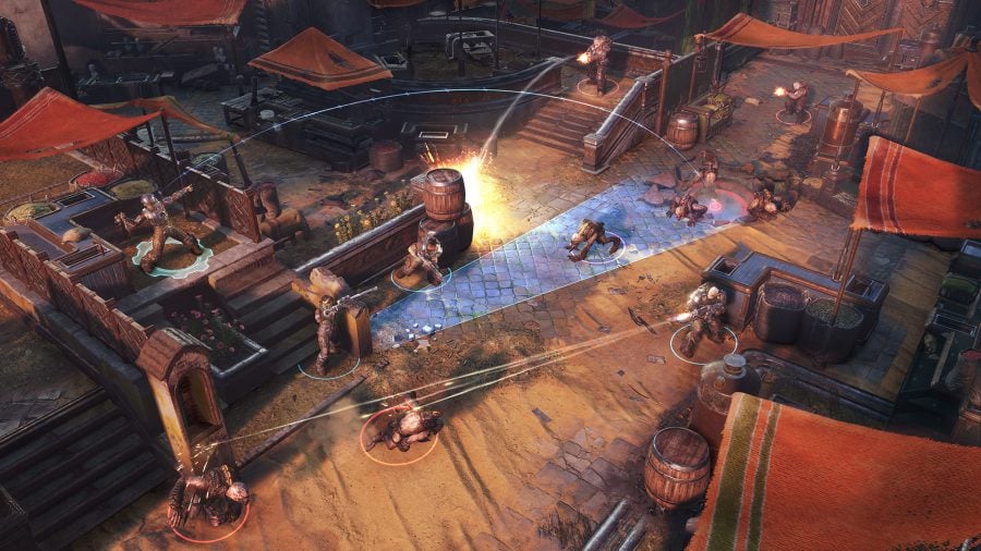 Games like XCOM - A screenshot from gears tactics of a heated battle..