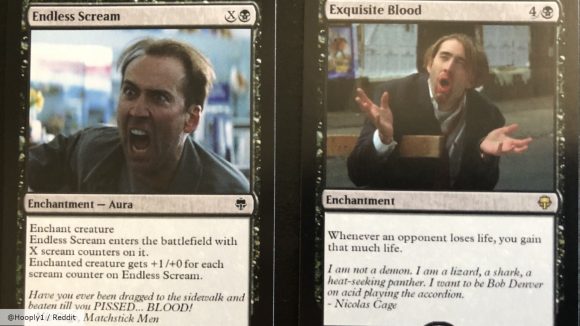 MTG Nicolas Cage deck cards, Endless Scream and Exquisite Blood