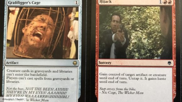 MTG Nicolas Cage deck cards, Grafdigger's Curse and Hijack